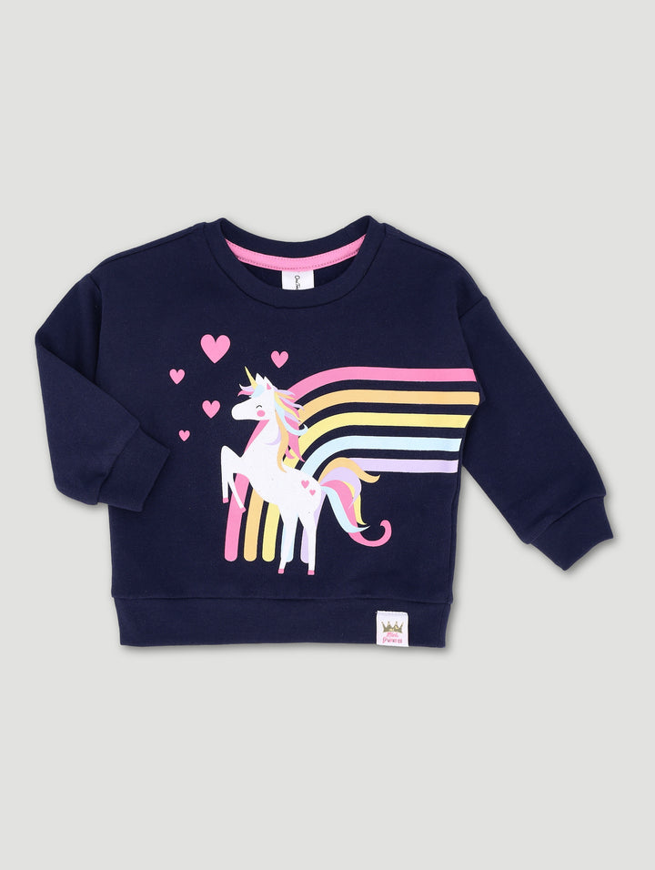 Baby Girls Unicorn Fleece Top - Dark Navy