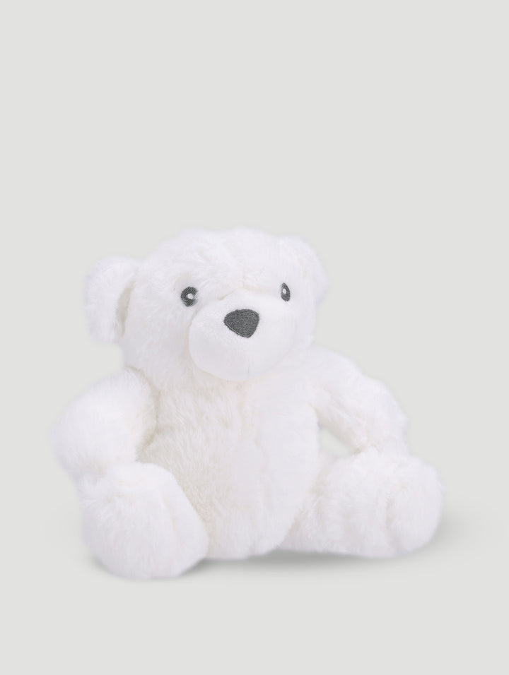 Baby Mink Sherpa Blanket And Toy Bear Combo - White/Grey