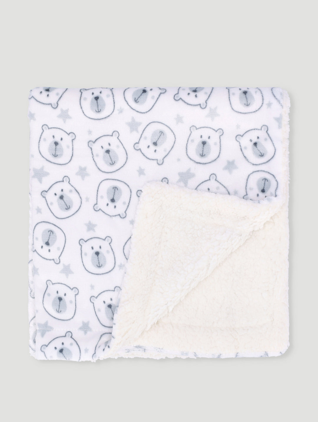 Baby Mink Sherpa Blanket And Toy Bear Combo - White/Grey