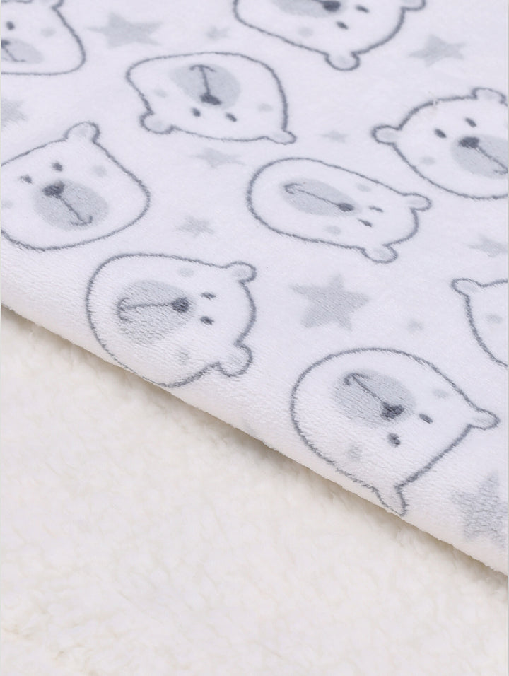 Baby Mink Sherpa Blanket And Toy Bear Combo - White/Grey