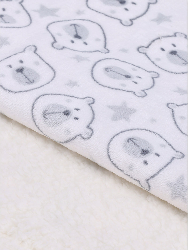 Baby Mink Sherpa Blanket And Toy Bear Combo - White/Grey