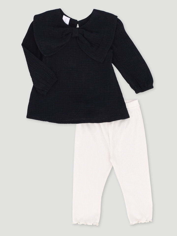Baby Girls Crinkle Cotton Set - Black