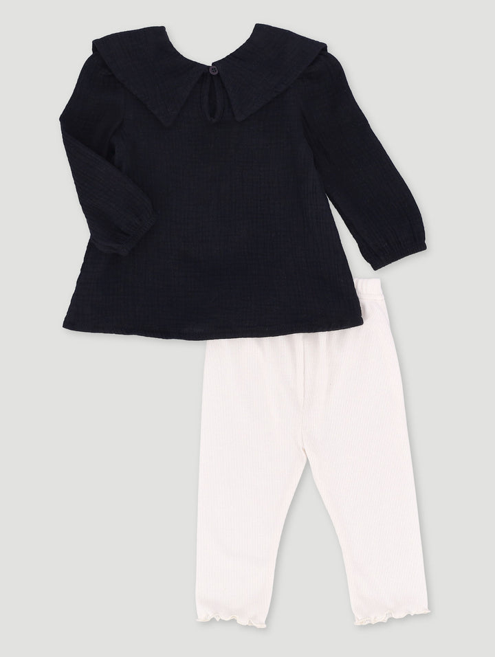 Baby Girls Crinkle Cotton Set - Black
