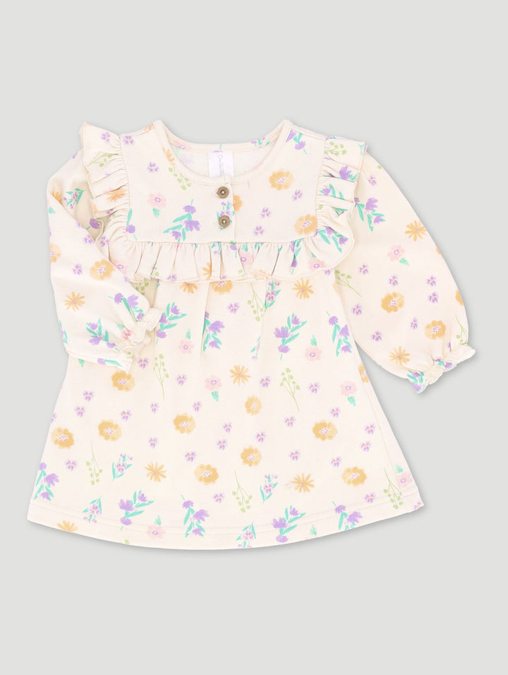 Baby Girls Dainty Flower Fleece Dress - Cream