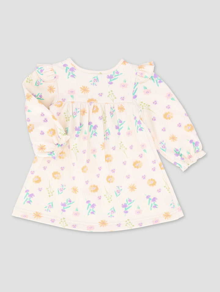 Baby Girls Dainty Flower Fleece Dress - Cream
