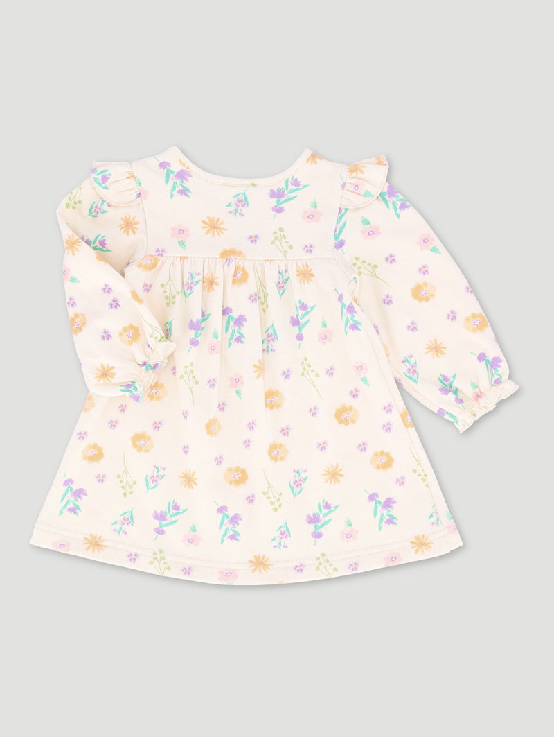 Baby Girls Dainty Flower Fleece Dress - Cream