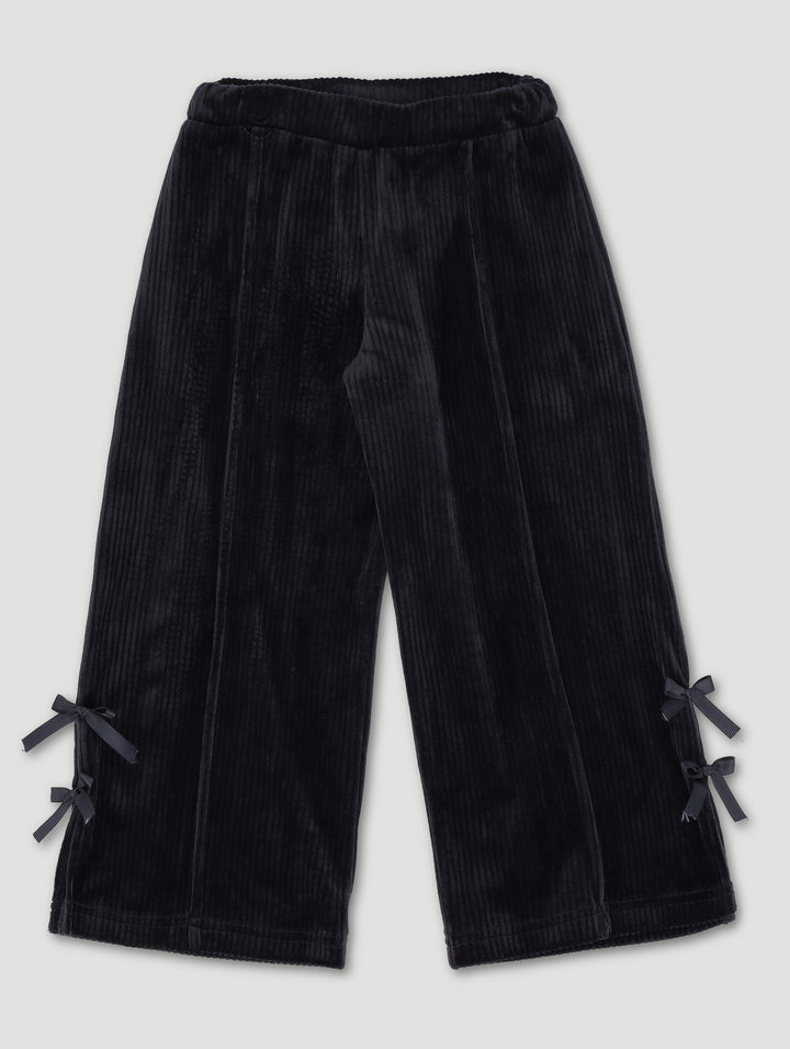 Pre-Girls Culotte Rib Velour Bow Pants - Black