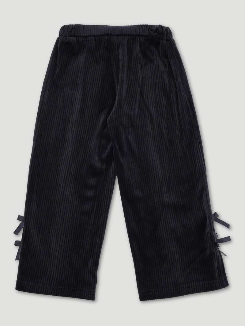 Pre-Girls Culotte Rib Velour Bow Pants - Black
