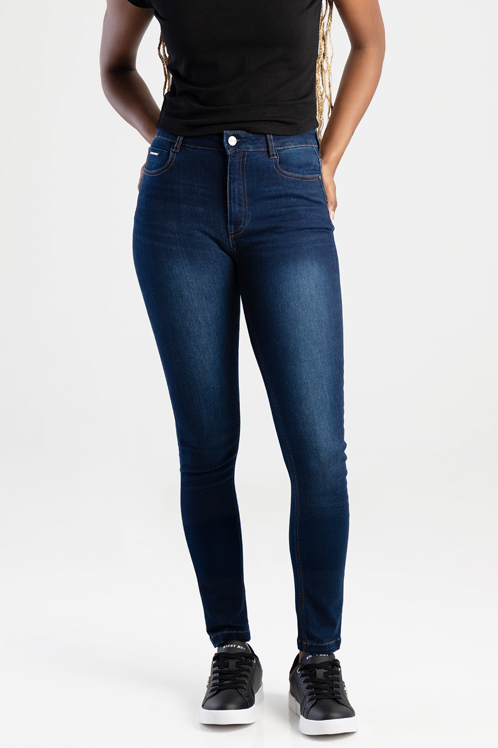 Skinny Rinse Wash Denim With Slight Brushing - Dark Wash Ink