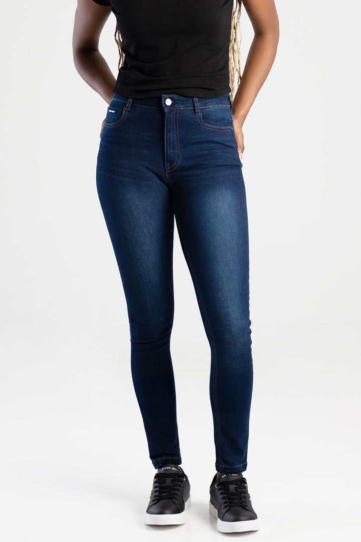 Skinny Rinse Wash Denim With Slight Brushing - Dark Wash Ink
