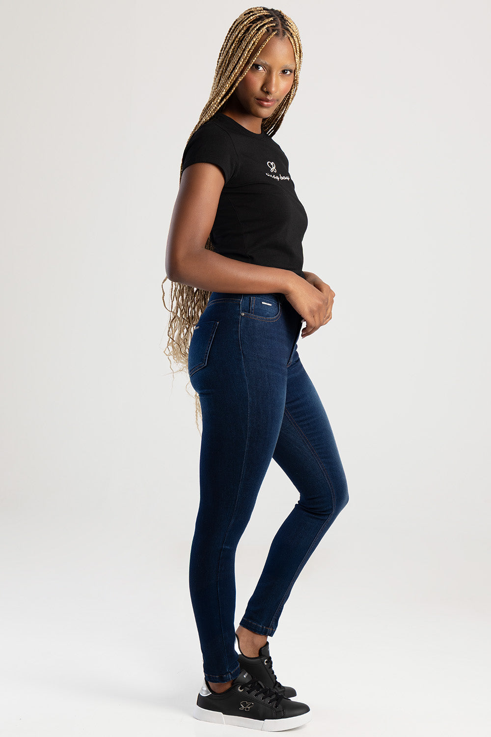 Skinny Rinse Wash Denim With Slight Brushing - Dark Wash Ink