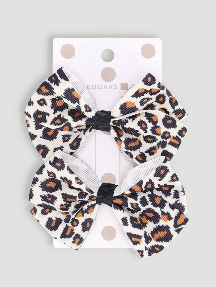 Pre-Girls 2 Pack Animal Print Bow Clips - Animal