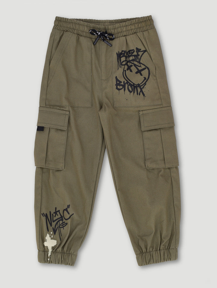 Pre-Boys Twill Print Cargo Pant - Green