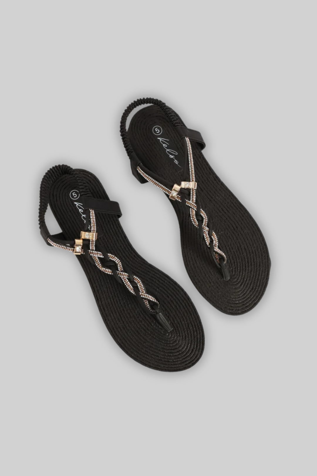 Diamante Plaited Slingback Thong Sandal - Black
