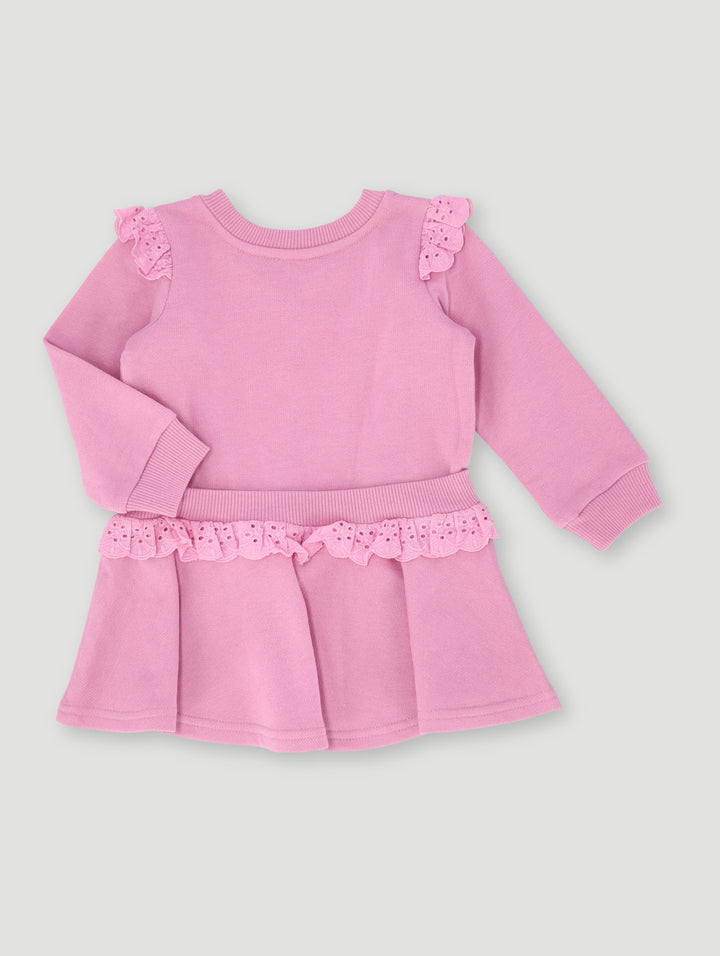 Baby Girls Fleece Lace Dress - Dusty Pink