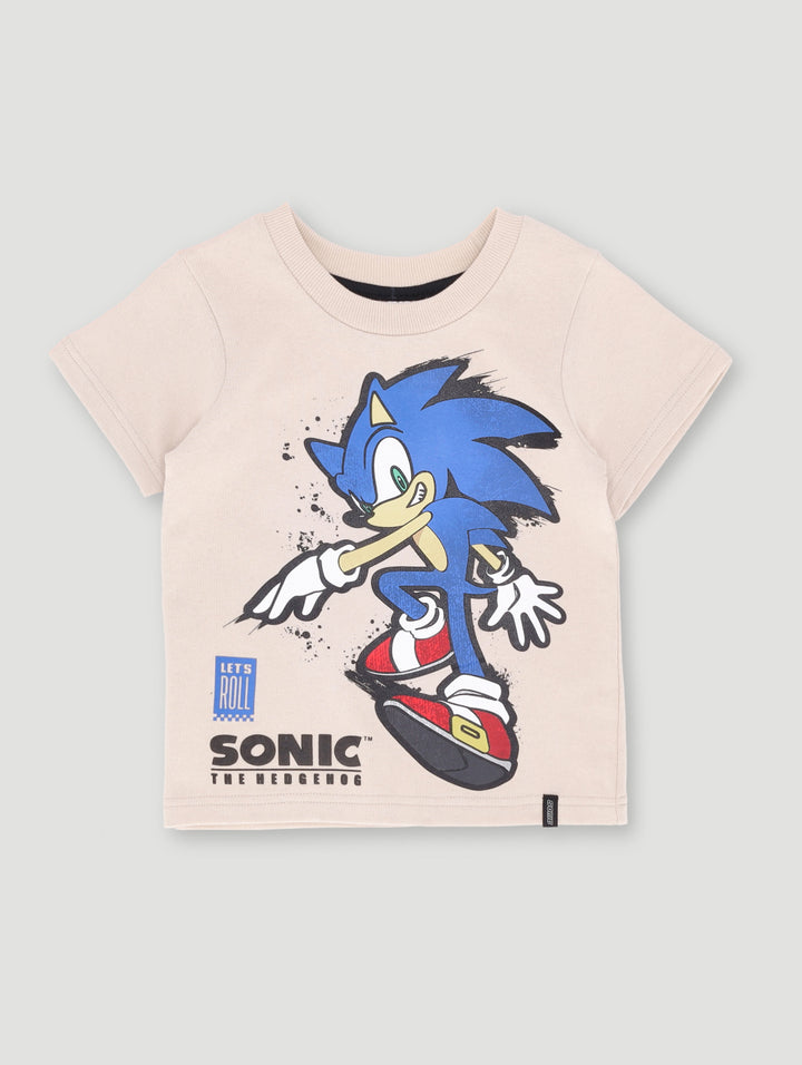 Pre- Boys Short Sleeve Sonic Printed Tee - Stone