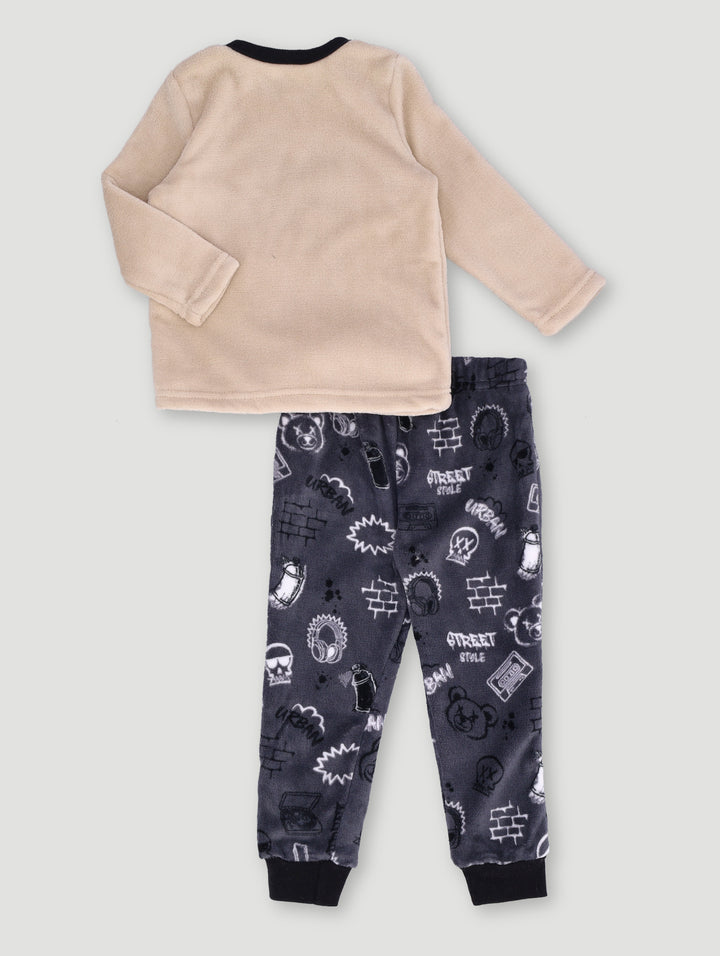 Pre - Boys Coral Fleece Graffiti Spray Can Sleep Set - Nude