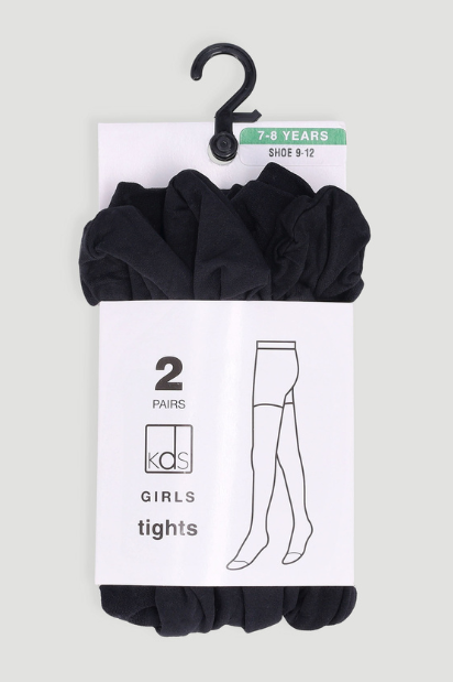 Girls 2 Pack Opaque Tights - Black