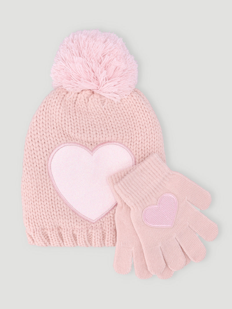 Pre-Girls Heart Beanie & Glove Set - Pink