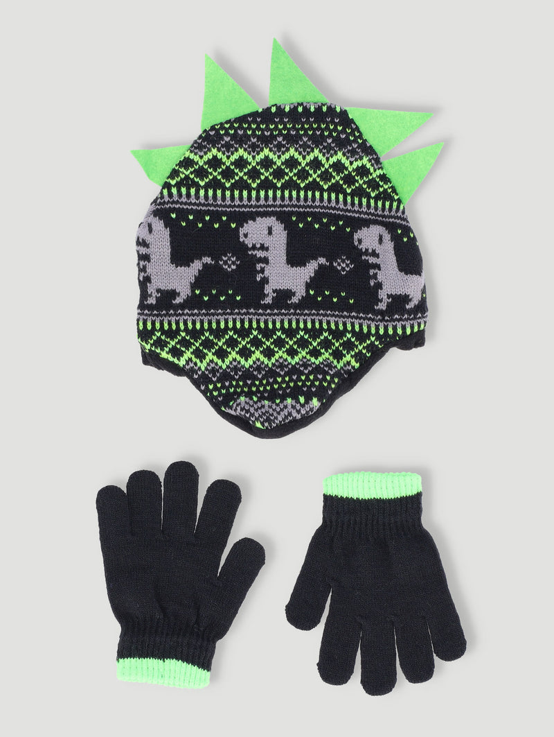 Pre-Boys Dino Beanie And Glove Set - Green