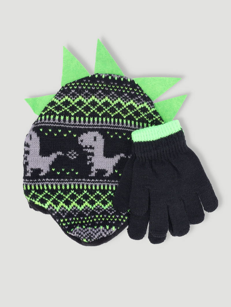 Pre-Boys Dino Beanie And Glove Set - Green