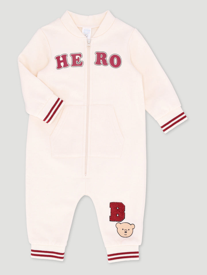 Baby Boys Zip Thru "Hero" Sleepsuit - Light Stone