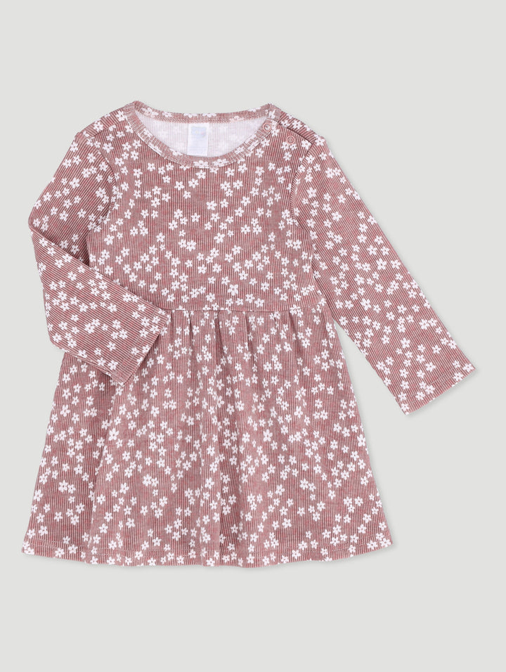 Baby Girls Ditsy Floral Rib Dress - Stone