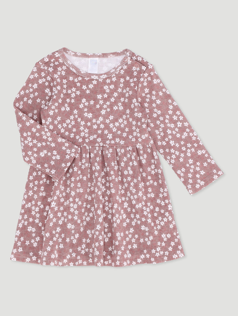 Baby Girls Ditsy Floral Rib Dress - Stone