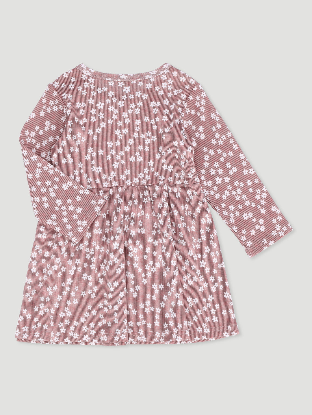 Baby Girls Ditsy Floral Rib Dress - Stone