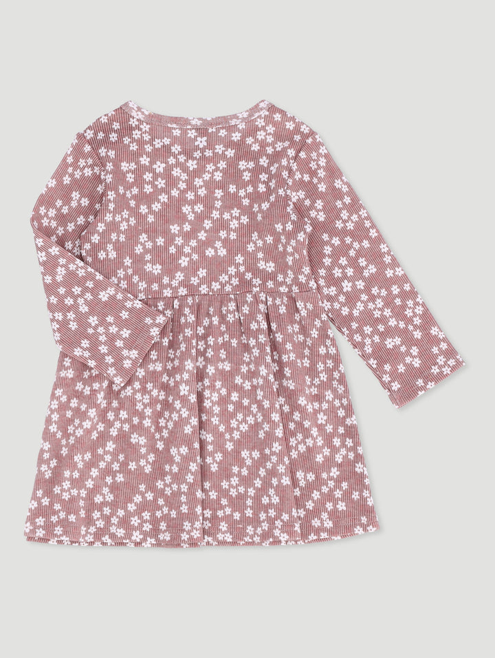 Baby Girls Ditsy Floral Rib Dress - Stone