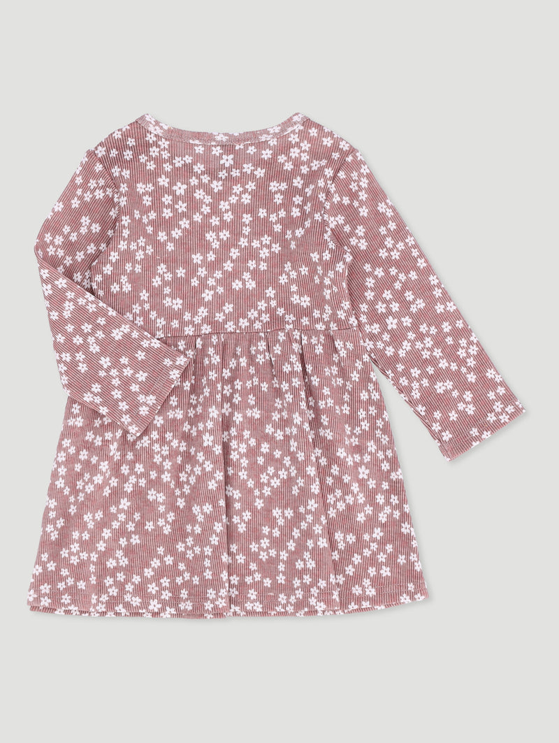 Baby Girls Ditsy Floral Rib Dress - Stone