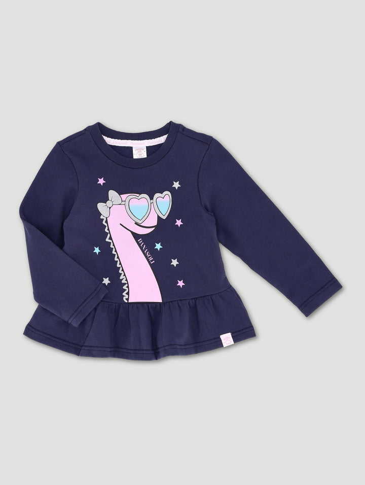Pre-Girls Danasoli Long Sleeve Peplum Tee - Navy