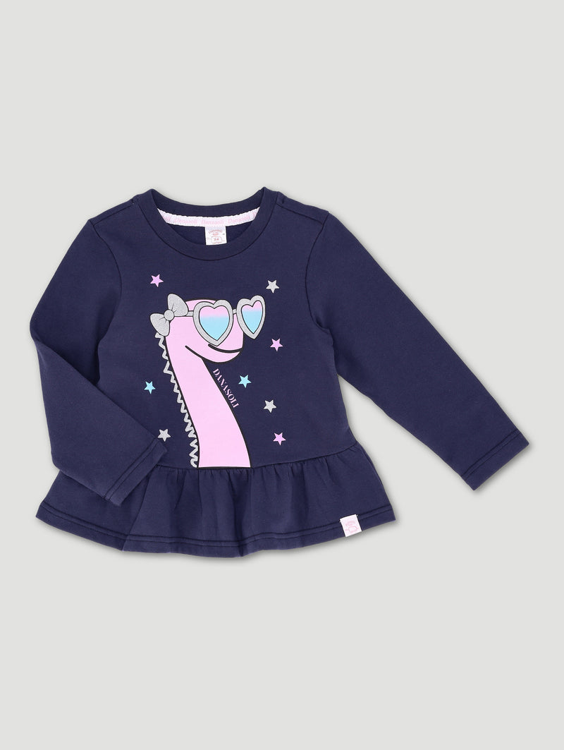 Pre-Girls Danasoli Long Sleeve Peplum Tee - Navy