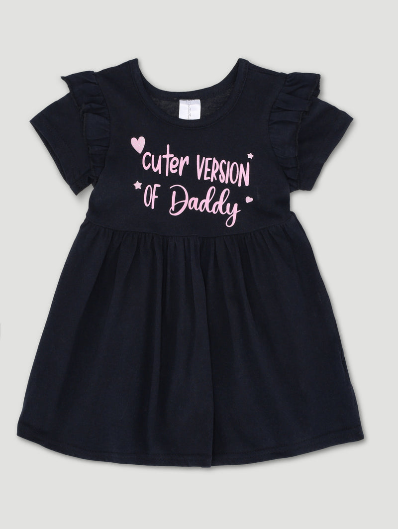 Baby Girls Daddy Slogan Single Jersey Dress  - Black