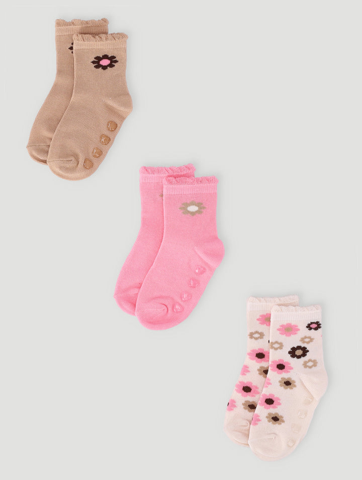 Baby Girls 3 Pack Daisy Cotton Socks - Cream/Yellow/White