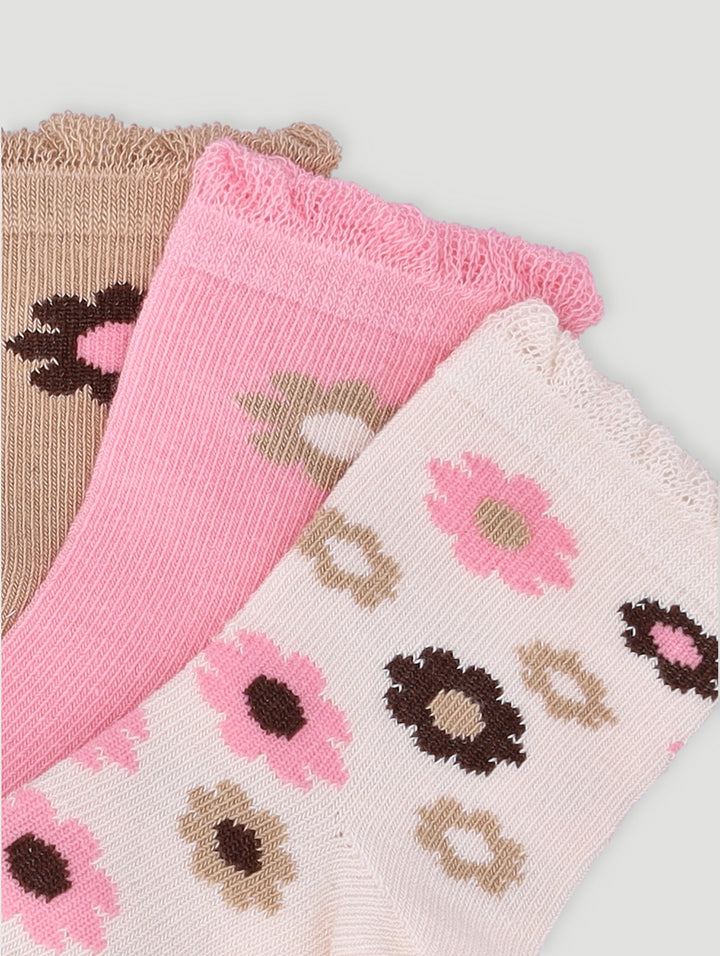 Baby Girls 3 Pack Daisy Cotton Socks - Cream/Yellow/White