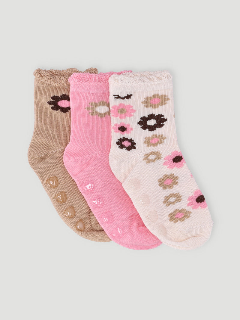 Baby Girls 3 Pack Daisy Cotton Socks - Cream/Yellow/White