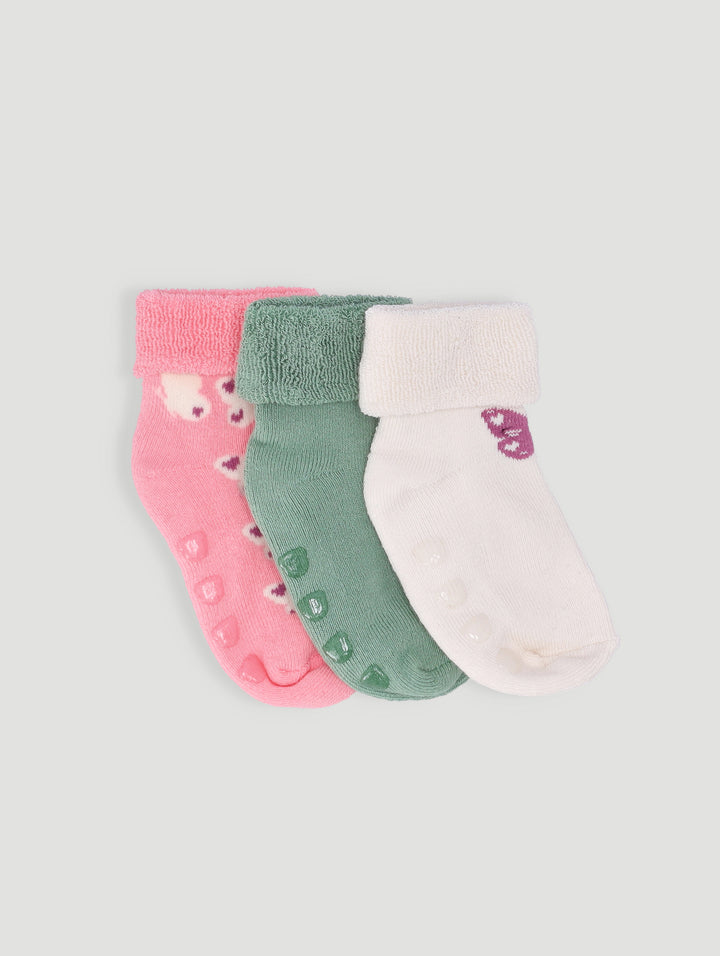 Baby Girls 3 Pack Butterfly Toweling Socks - Cream/White/Pink