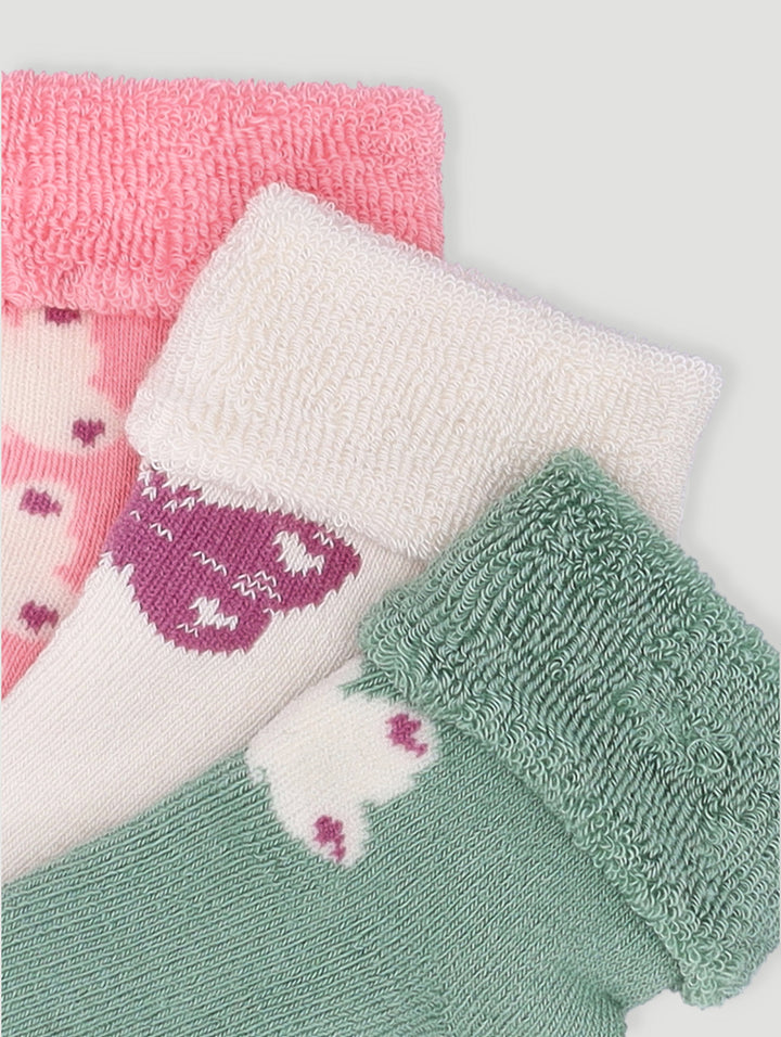 Baby Girls 3 Pack Butterfly Toweling Socks - Cream/White/Pink