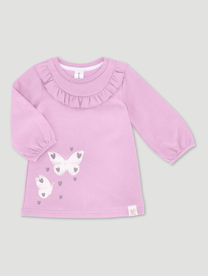 Baby Girls Fleece Butterfly Dress - Dusty Pink