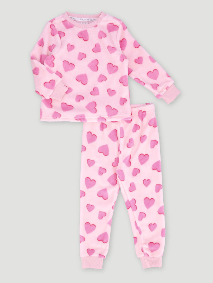 Girls Coral Fleece Strawberries & Hearts Sleep Set - Pink
