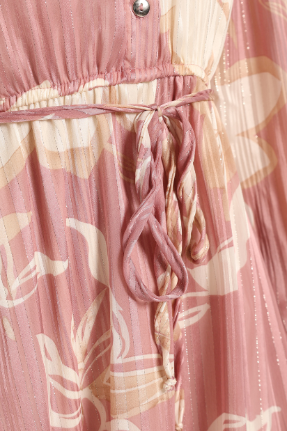 Button Through Tiered Floral Tea Dress - Pink