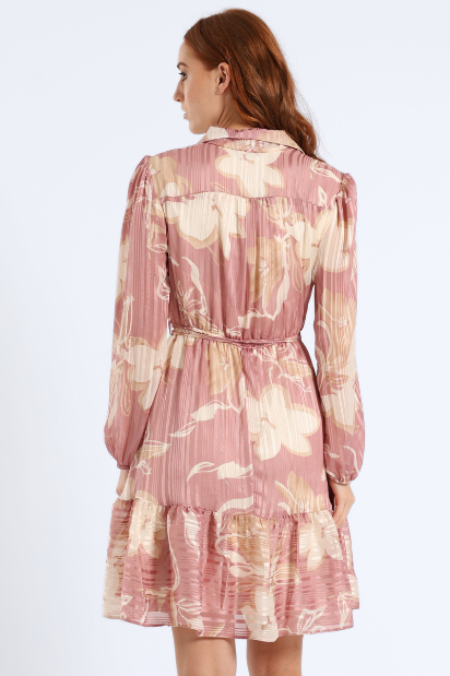 Button Through Tiered Floral Tea Dress - Pink