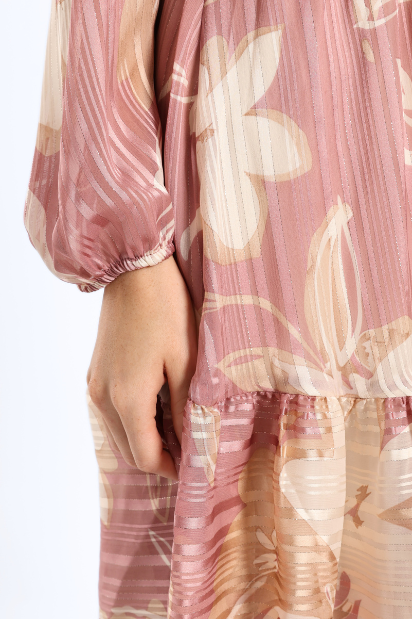 Button Through Tiered Floral Tea Dress - Pink
