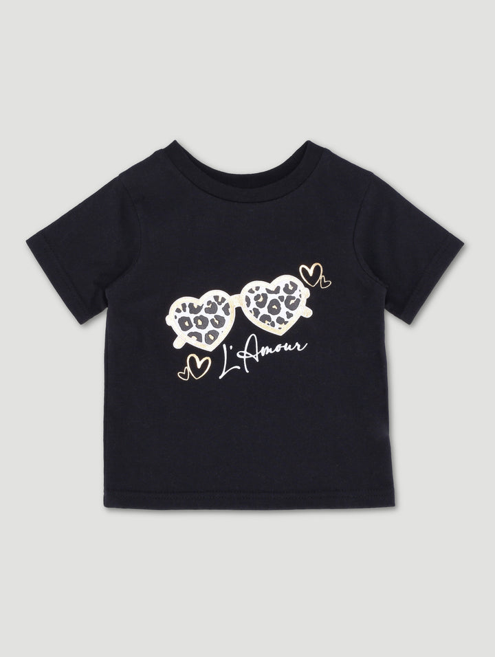 Baby Girls L'Amour Heart Sunglasses Tee - Black