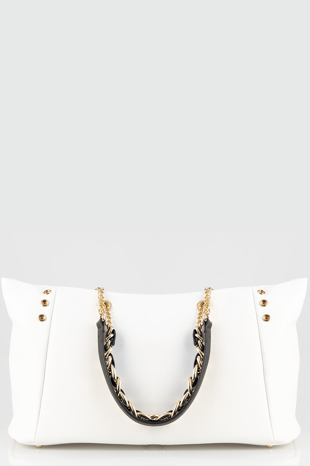 Large Shopper With Snap Button Closure Detail - White