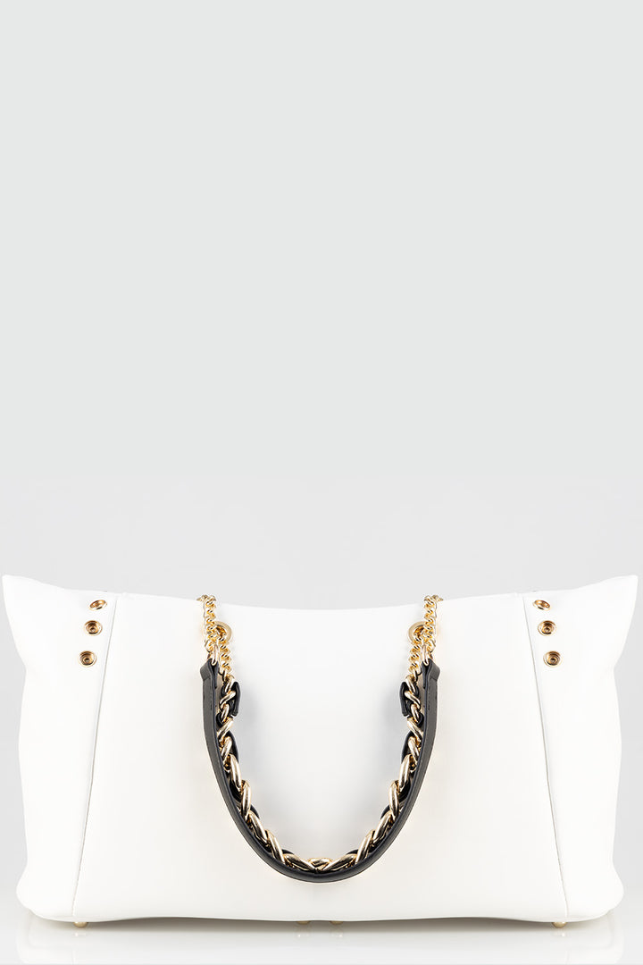 Large Shopper With Snap Button Closure Detail - White