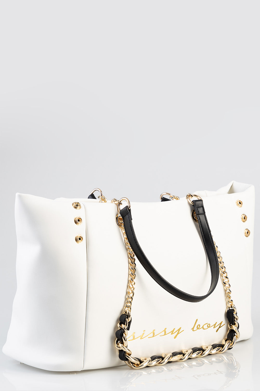 Large Shopper With Snap Button Closure Detail - White