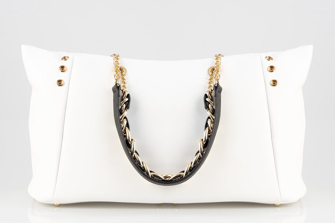 Large Shopper With Snap Button Closure Detail - White