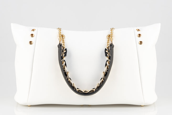 Large Shopper With Snap Button Closure Detail - White